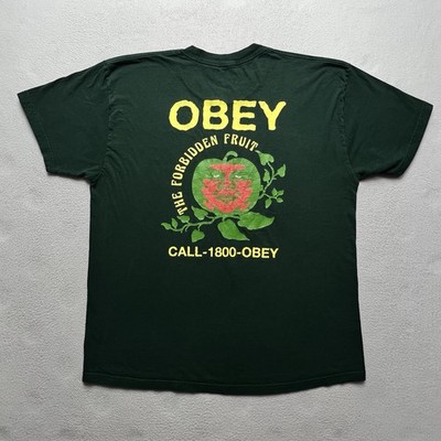 Obey Forbidden Fruit T-Shirt XL Green Apple Graphic Streetwear Call 1-800-Obey