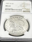 1921-D Morgan Silver Dollar MS63 NGC #050