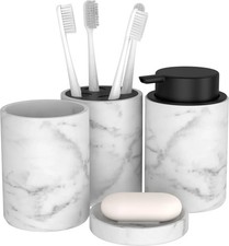 Bathroom Accessories Set 4-Piece Marble Look Soap Dish Dispenser Toothbrush Hold