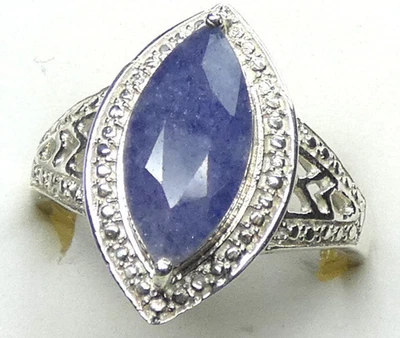 💙 Saphir Ring 925 Silber 55 17,5 facettiert Vintage Navette  edles UNIKAT 💙 - Bild 1 von 4