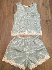 Vintage 90s Victoria s Secret Pajama Set Small Jacquard Cami Tap Shorts Lace