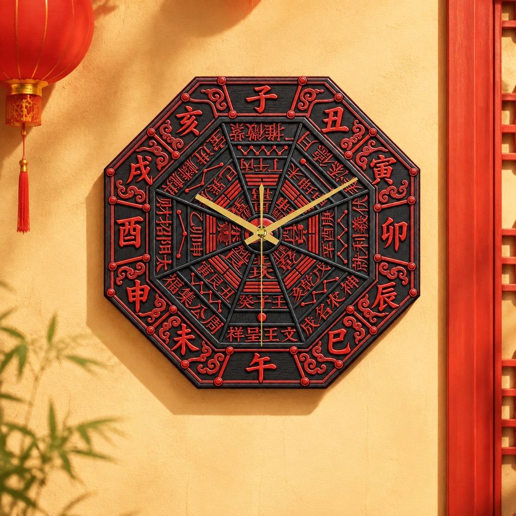 20cm Ebony Inlaid Tai Chi Bagua Silent Wall Clock Chinese Room Study Decor New