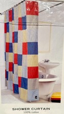 RARE Brand New Nautica Tattarsal Patchwork Plaid Cotton Shower Curtain 72" x 72"
