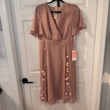 NEW JJs House Formal bridesmaid dress Dusty Rose Floral Appliqu s Size L Midi