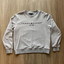 Tommy Hilfiger Gray Crewneck Fleece Pullover Sweatshirt Embroidered Logo L
