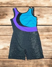 Danskin Gymnastics, Dance Unitard. Child Medium 7-8 Purple, Teal, Glitter.