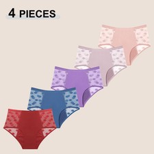 Period Panties Women's High Waist Leakproof Breathable Lace Trim Secure 4 Pcs