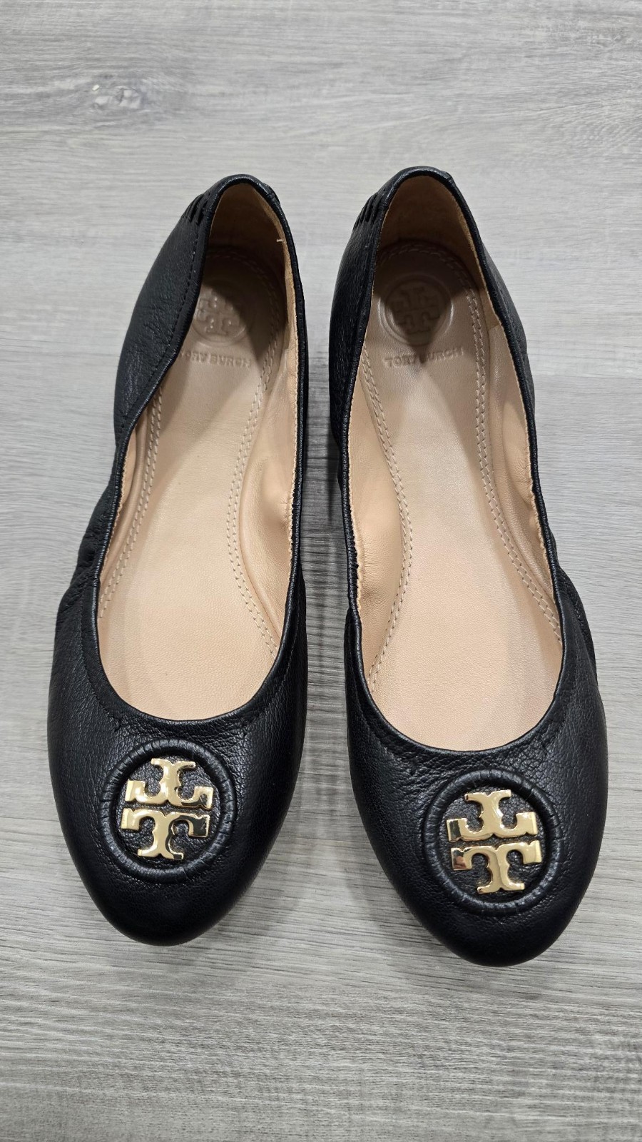 TORY BURCH ALLIE BLACK LEATHER BALLET FLAT SIZE 8
