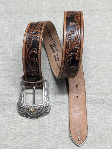 vintage USA made TONY LAMA buckle belt 32 leather TOOLED western cowboy COWHIDE