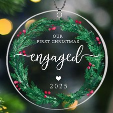 Our 1st Christmas Engaged 2025 Ornament - Gift for Newly Engaged Couple Keepsake