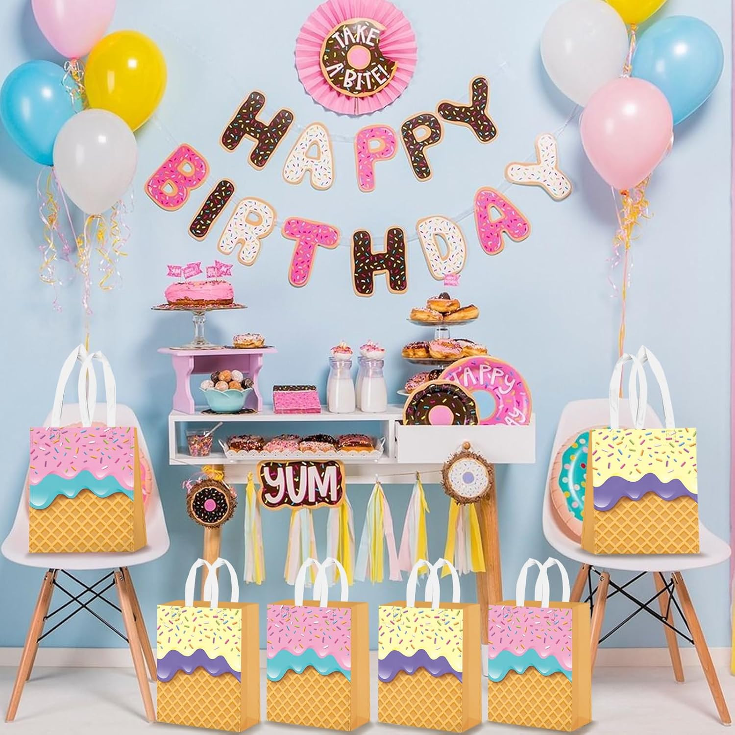 20Pcs Ice Cream Party Favor Bags, Ice Cream Gift Bag Non-woven Goodie Treat C...