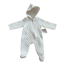NWT 6-9 Months Burt's Bees Cream Quilted Hooded Baby Footed One-Piece