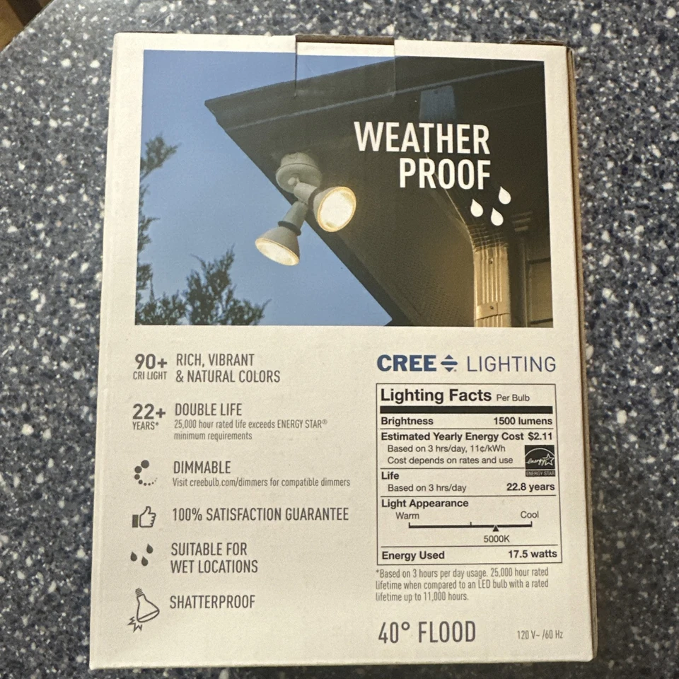 Cree 150W Equivalent Daylight 5000K PAR38 Dimmable Weatherproof Flood Light S10 - Image 3 of 4