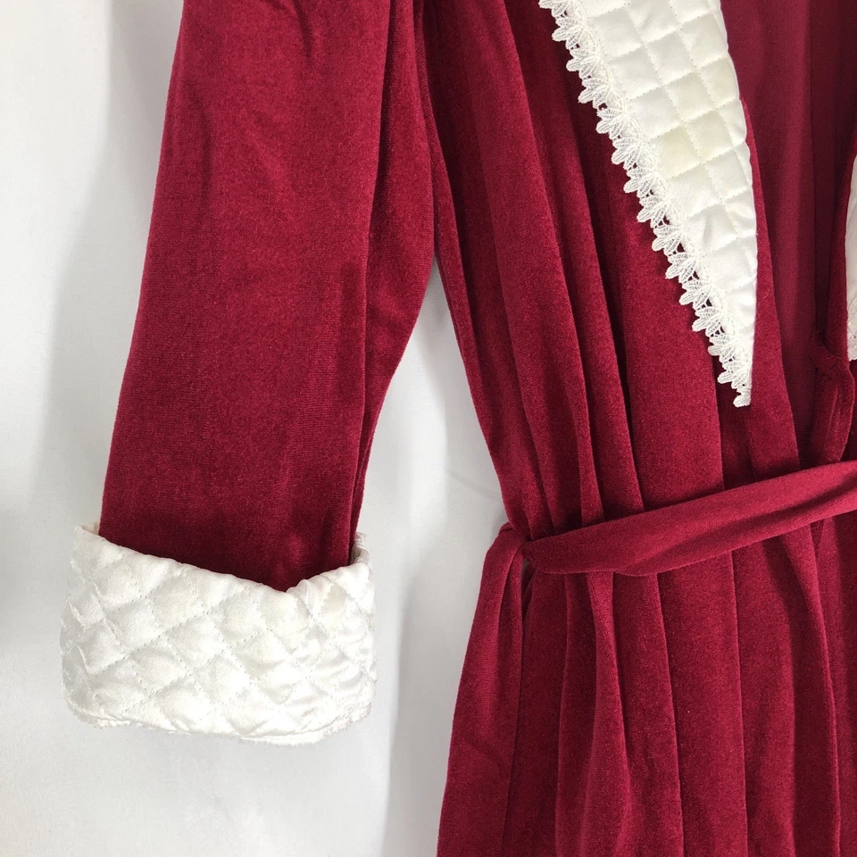 复古 迪奥天鹅绒绗缝长袍缎面领女式大号红色 — 第 3/4 张图片