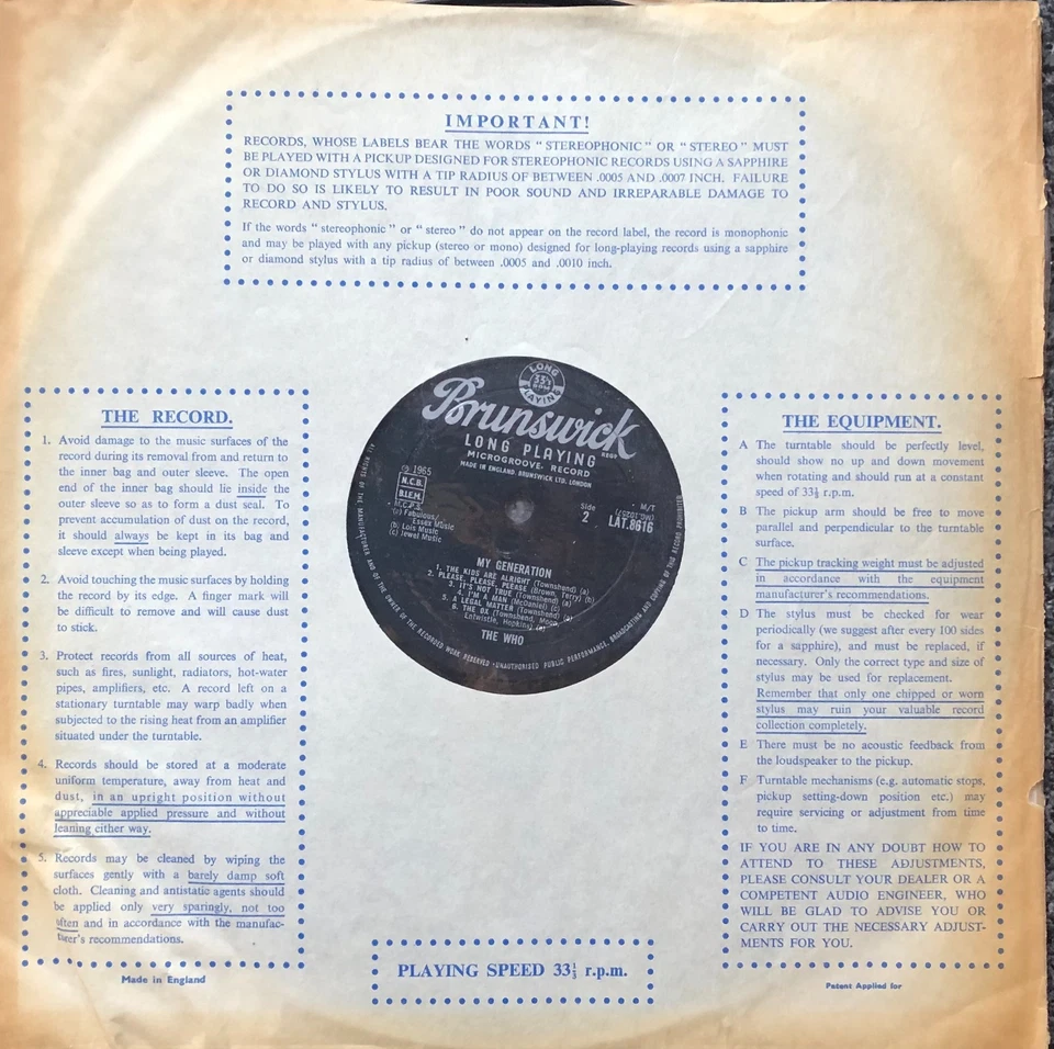 The Who My Generation Original 1965 Uk Brunswick VINYL LP Lat.8616 Foto 3 de 4