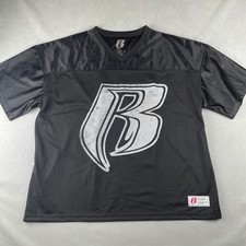 Ruff Ryders Football Jersey Black V-Neck Mesh Graphic Print 99 Shirt DMX Mens L