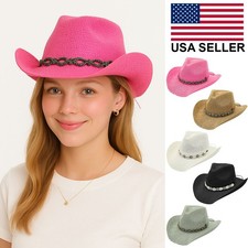 C.C Exclusive Women Cowboy Hat with Pearl and Rhinestone Jewel Charm Trim Band