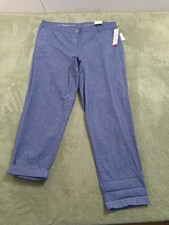 NWT Talbots Weekend Chino Pants Womens Size 14 Chambray Blue Cotton Cuffed Ankle