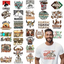 Western Cowboy Iron on Transfers, 30 Sheets DTF Transfers Ready to Press Cowboy