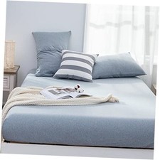 100 Jersey Knit Queen 1 Fitted Sheet 2 Pillowcases Heathered Greyish Blue