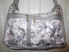Lesportsac Women’s Pink Grey 13” BUTTERFLY Purse Tote Shoulder HandBag Bag