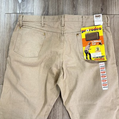 Vintage Wrangler Pro Rodeo Competition Jeans Tan Beige Denim 42x32 Cowboy CUT