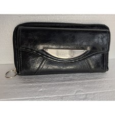 Kenneth Cole Reaction Black Faux Leather Zip Around Flap Wallet Organizer