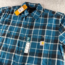 Carhartt Rugged Flex Relaxed Fit Casual Button Up Shirt Blue Plain Small NEW NWT