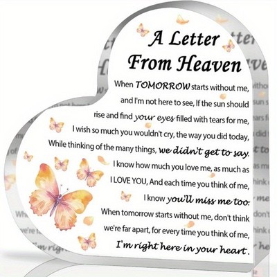 ''A Letter From Heaven'' Butterfly Acrylic Heart Memorial Plaque Sympathy Gift