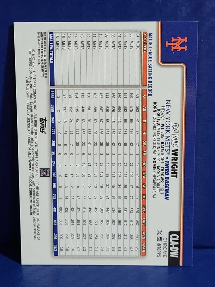 DAVID RIGHT Mets Legend Rojo/5 2025 Topps Cromo Foto 2 de 2