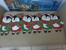Decorative Beaded Christmas Penguin Table Runner 13" X 36" New With Sticker