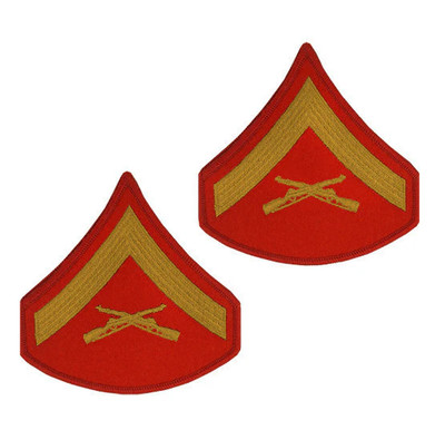 USMC Marine Corp Male Lance Corporal Chevron Sew On Patches - Gold On Red - New