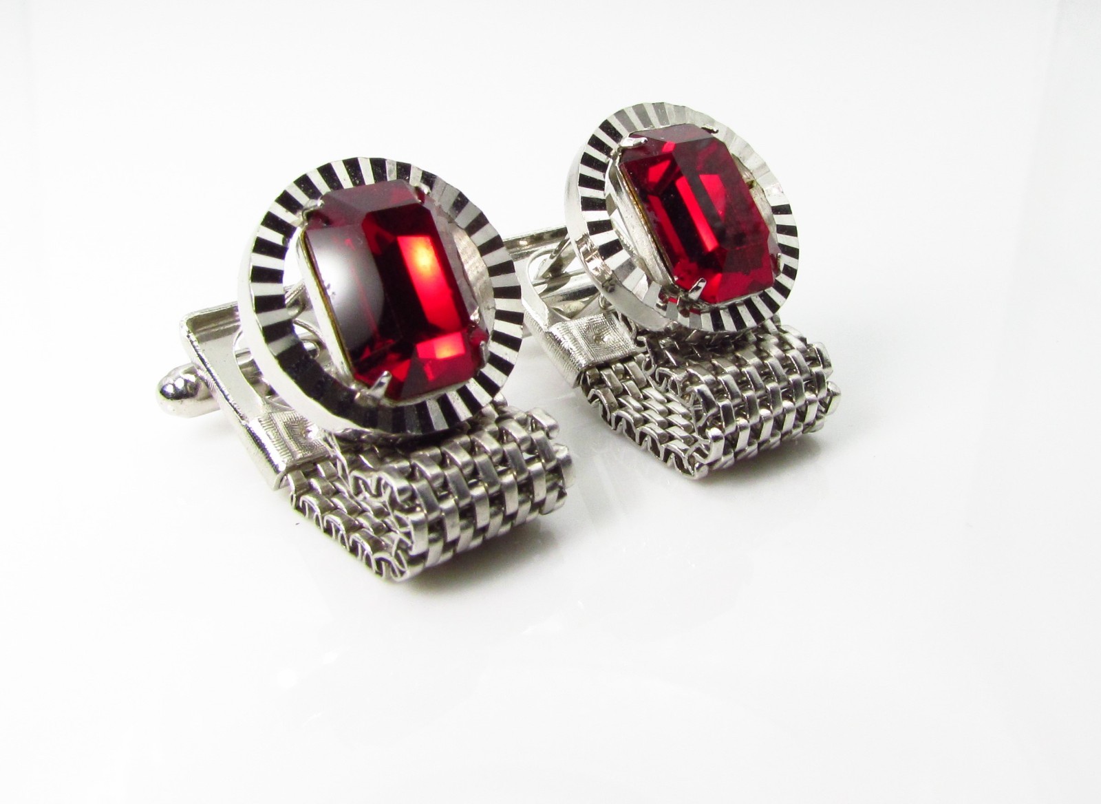 Silver Tone Wrap Cufflinks with Rectangle Faceted… - image 2