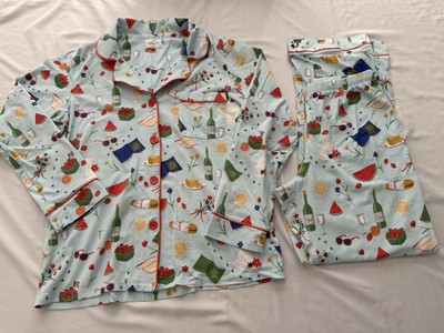 Bed Head Pajamas Set S Short Sleeve Top Pants Long Garden Grazing Summer Wine