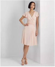 Lauren Ralph Lauren Surplice Dress Size 6 Blush Pink Ruched Flutter Sleeve