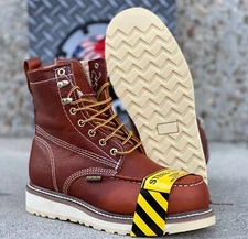 MEN'S "8" STEEL TOE GENUINE LEATHER LACE UP SAFETY LIGHT BROWN BOTAS DE TRABAJO