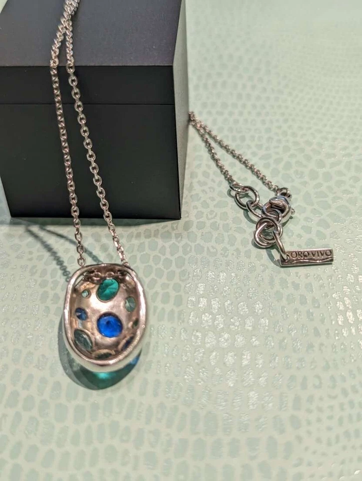 OROVIVO Halskette 925 Silber Zirkonia Blau Grün Damen Schmuck 40–44,5cm - Bild 2 von 4