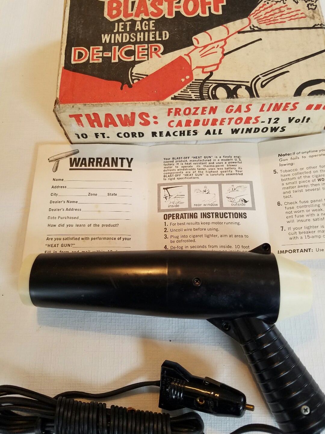 Vintage NOS Auto Accessory. OSROW Blast-Off Jet Age Windshield De-Icer Works B25