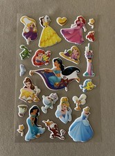 Disney Princess Puffy Stickers Sheet Is 9  X 5 3/4   Includes 22 Stickers, New 