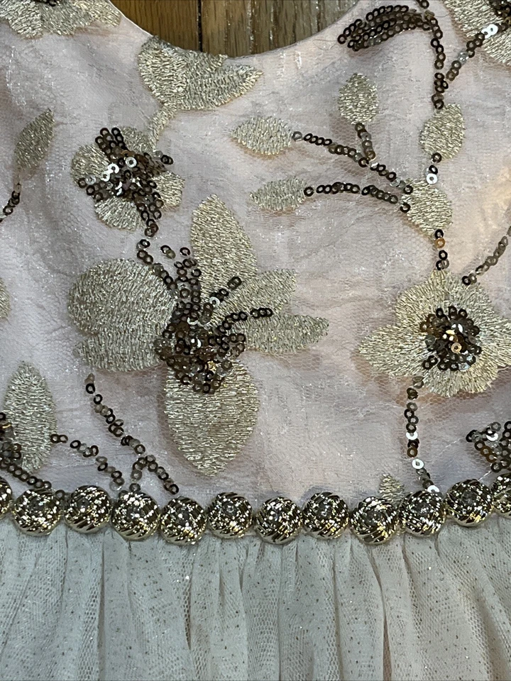 American Princess Pink And Gold Sparkle Dress Floral Sz 4 - Image 2 of 4