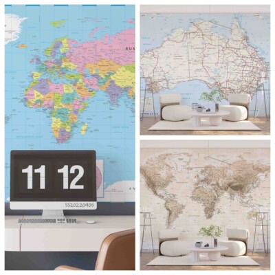 3D World Map Letter Self-adhesive Wallpaper Removable Wallpaper Wall Mural