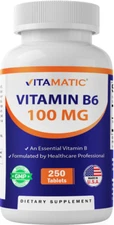 Vitamatic Vitamin B6 (Pyridoxine HCI), 100mg 250 Vegetarian Tablets