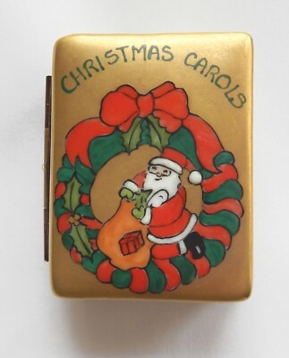 Limoges Peint Main Porzellan Weihnachtslieder gold bemalt Schmuck Pillendose Xmas