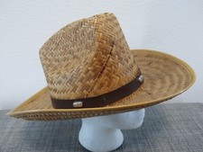 Vintage Mexican Rancho/Cowboy Straw Hat w Faux Leather Studded Hat Band Sz Large