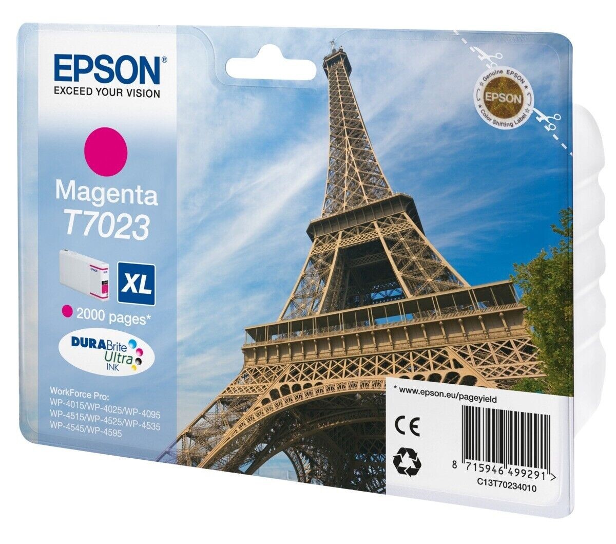 C13T70234010 EPSON CARTUCCIA MAGENTA T7023 XL TOUR EIFFEL ORIGINALE SCAD. 2020