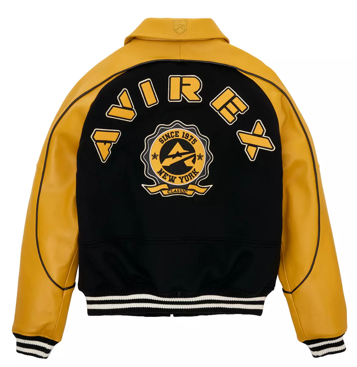 Leather Varsity Jacket with Black Body and Yellow Sleeves