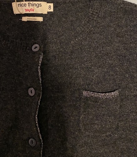 $65 NWT Nice Things Mini 8 Gray Sweater Silver Trim Cardigan Holiday Christmas - Picture 2 of 3