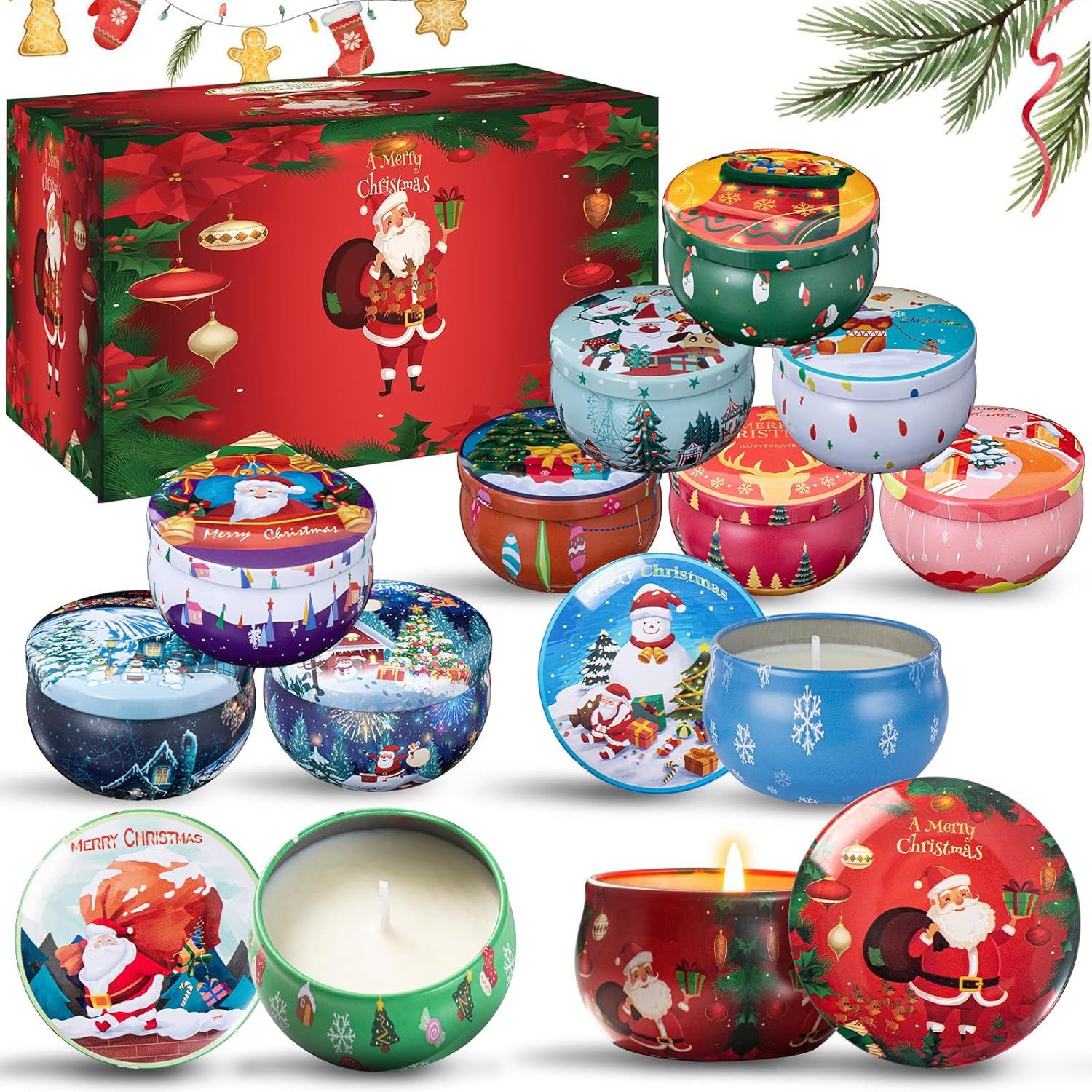 12 PCS Christmas Scented Candles Gifts for Women, Soy Wax Candles with Essential