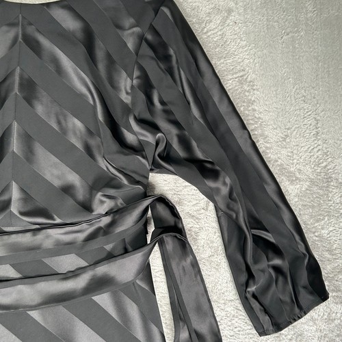 Phase Eight Women's Black Striped Satin Wrap Dress Long Sleeve Elegant Size 12 - Picture 8 of 16