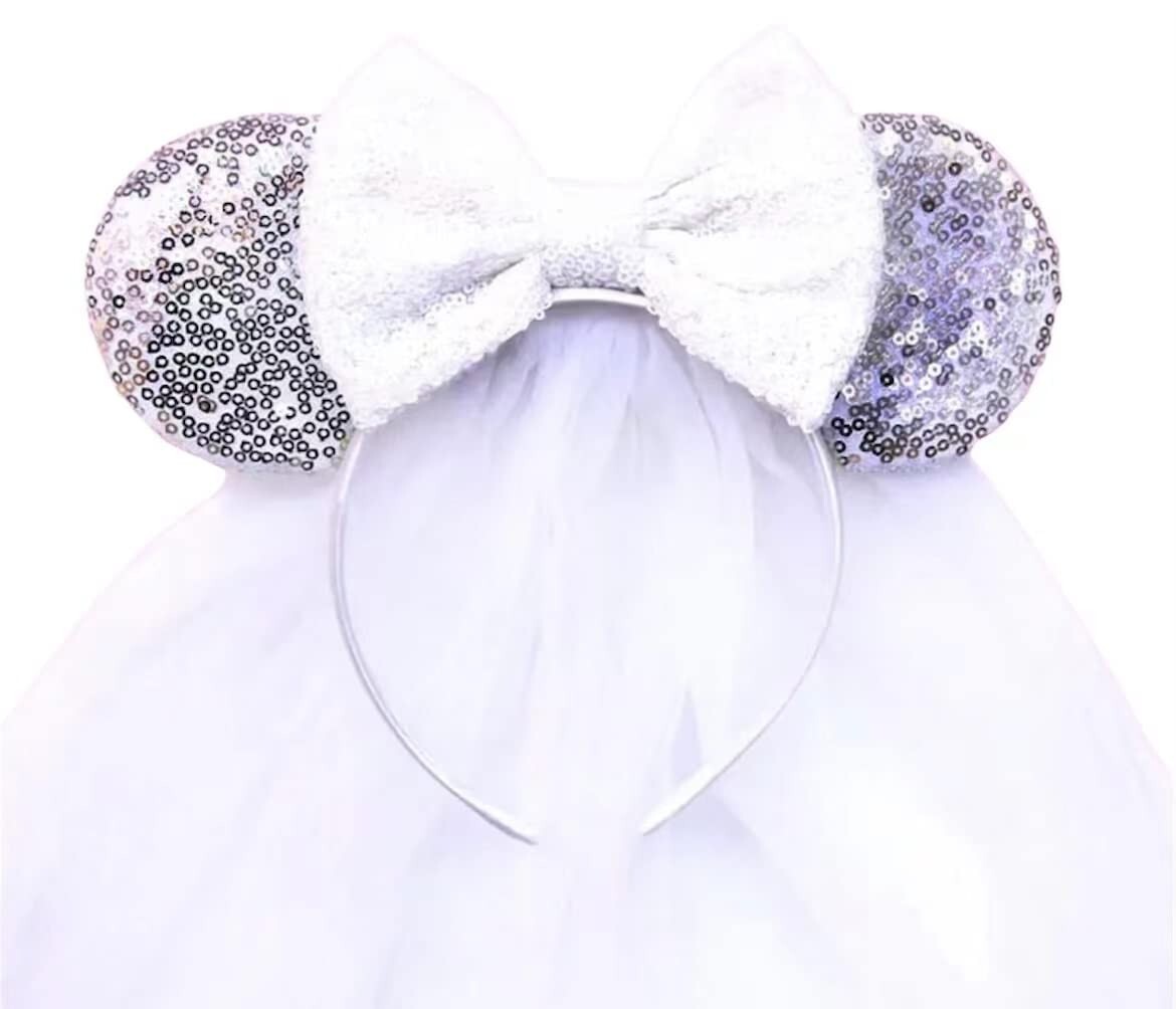 Bride Minnie Mouse Ears Headband, White Veil Bride Minnie  display picture 1